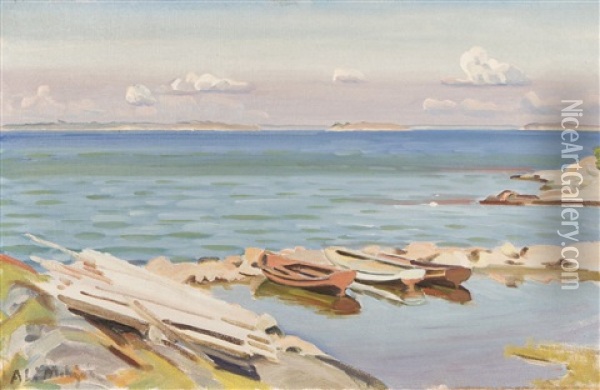 Dugouts In The Bay Oil Painting - Alarik (Ali) Munsterhjelm