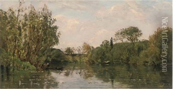 Punting On The River Oil Painting - Hippolyte Camille Delpy