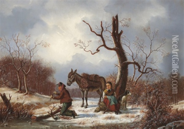 Reisig Sammelndes Bauernpaar Oil Painting - Jacob Munk