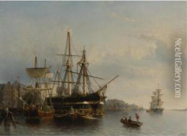 In The Harbor Oil Painting - Johan Adolph Rust