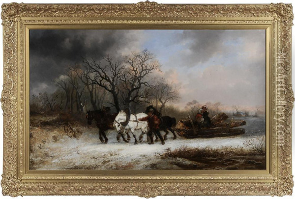 Winter Timber Gathering Oil Painting - Alexis de Leeuw