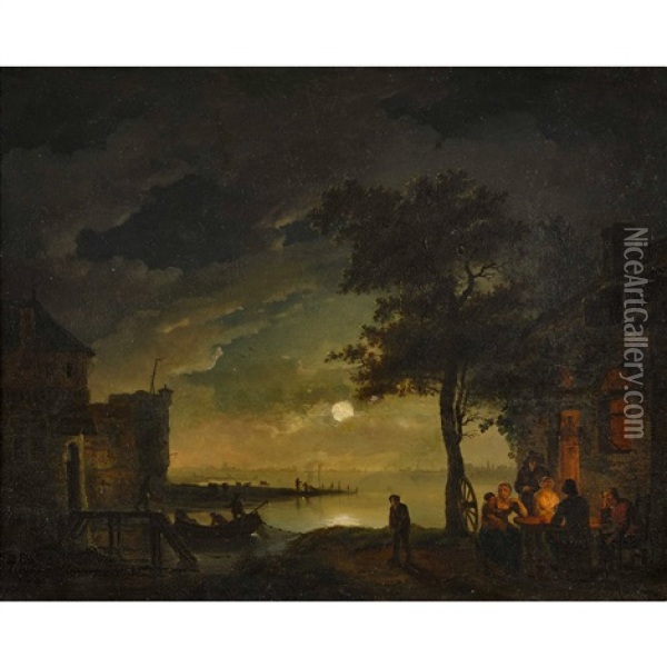 Hollandische Seelandschaft Bei Mondschein Oil Painting - Petrus Johann Van Regemorter