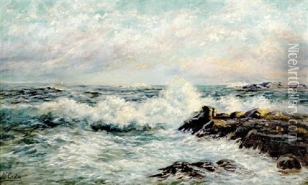 Rocky Coast With Breaking Surf Oil Painting - Henry Newell Cady