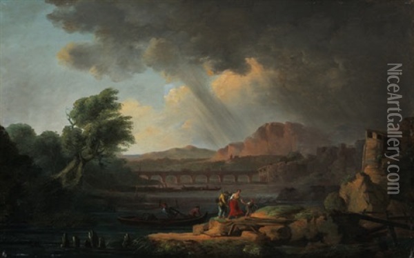 Landscape After Vernet Oil Painting - Rembrandt Peale