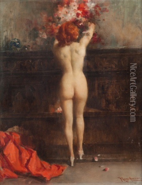 Nudo Tra I Fiori Oil Painting - Francesco Longo Mancini