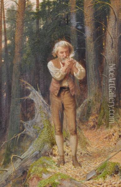 Woodcutter At Rest Oil Painting - James Barnes