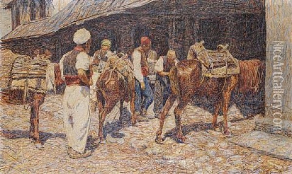 A Turkish Han Oil Painting - Spiro Bocaric