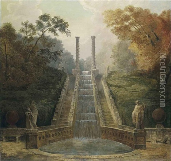 The Cascade In The Gardens Of The Teatro Dell Acqua Behind The Villa Aldobrandini, Frascati Oil Painting - Hubert Robert