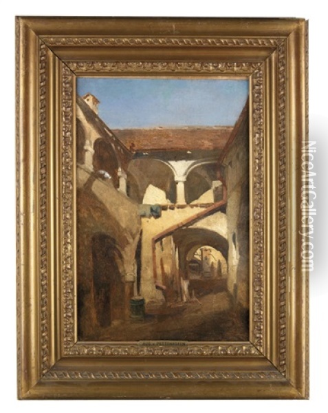 Sudtiroler Schlosshof Oil Painting - August Xaver Carl von Pettenkofen