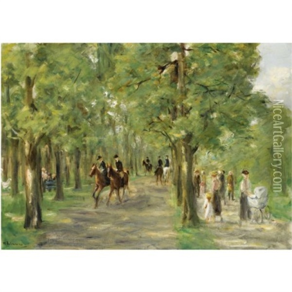 Allee Im Tiergarten Mit Reitern Und Spaziergangern (path In The Tiergarten With Riders And Strollers) Oil Painting - Max Liebermann