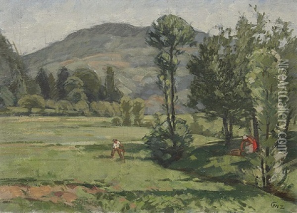 Wiesenlandschaft Mit Mahendem Bauer Bei Sasbachwalden Oil Painting - Walter Conz