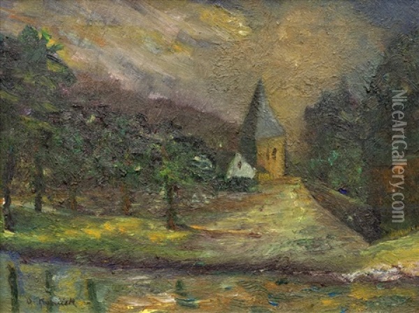 Krajina S Kostelikem Oil Painting - Oldrich Konicek