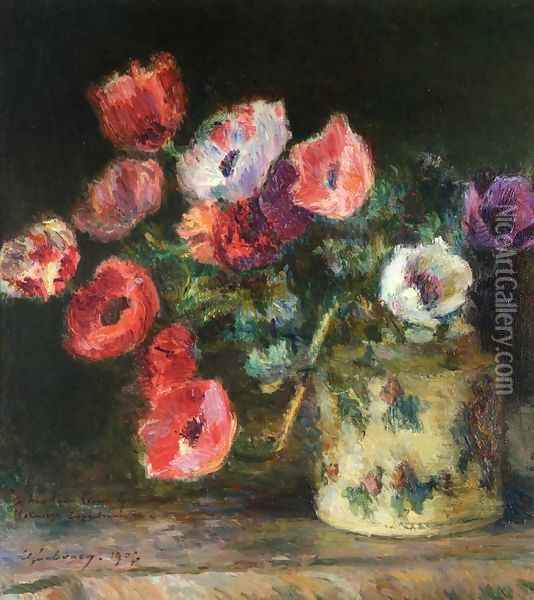 Bouquet of Anemones Oil Painting - Albert Lebourg