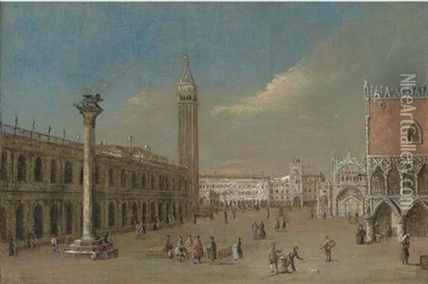 The Piazetta, The Entrance To The Bibiotheque And The Ducal Palace, Venice Oil Painting - Giovanni Richter