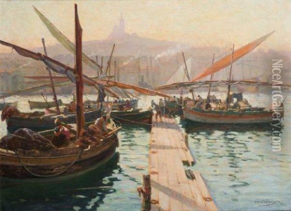 Ponton Sur Le Port De Marseille Oil Painting - Edouard Cremieux