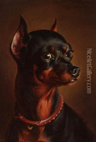 Portrait Of A Terrier Oil Painting - Carl Reichert