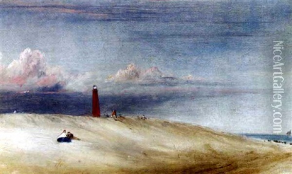 Sand Bank With Light House, Atlantic City Oil Painting - James Hamilton