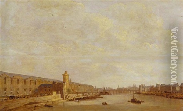 Vue De La Grande Galerie Du Louvre, Du Pont-neuf Et De La Tour De Nesles Oil Painting - Abraham de Verwer
