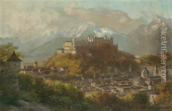 Blick Auf Hohensalzburg Oil Painting - Franz Kulstrunk