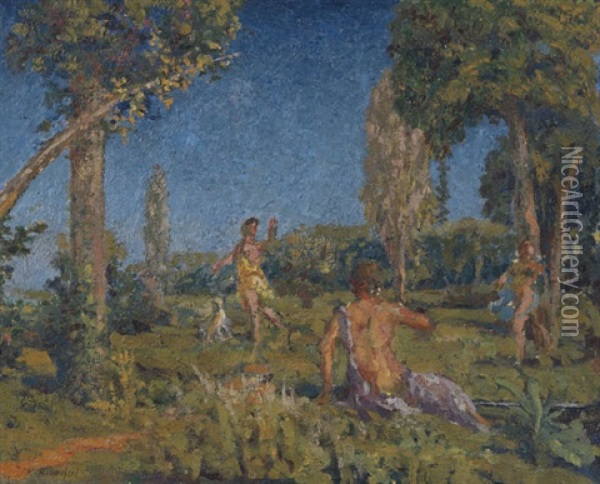 Artemis Mit Hund Und Zwei Gefahrtinnen An Einer Quelle Oil Painting - Ker Xavier Roussel