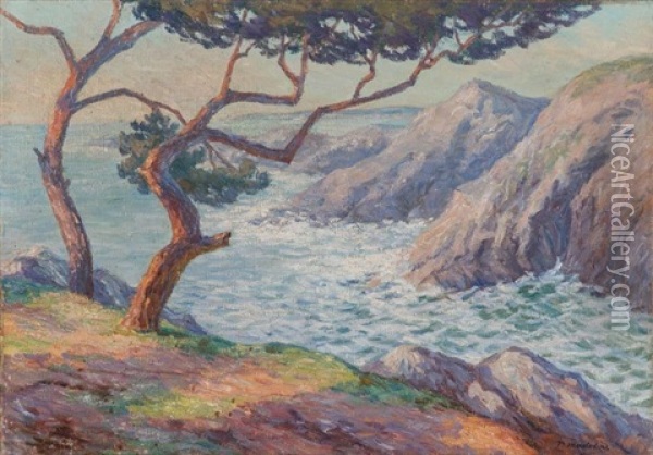 Cote Rocheuse Avec Arbre Et Mer Agitee Oil Painting - Paul Madeline