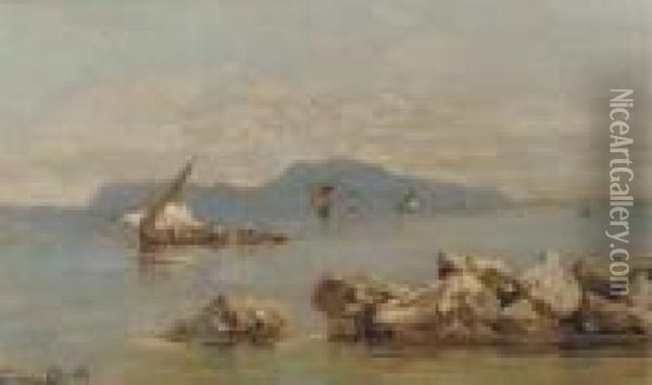 Fishing Boats Off Capri Oil Painting - Giuseppe Carelli