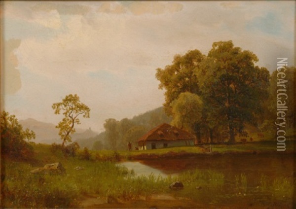 Landscape Of Cottage Oil Painting - Albert Bierstadt