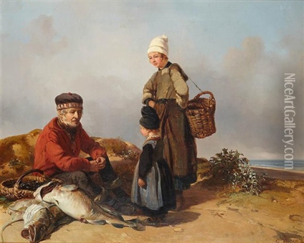 Couple De Pecheurs Oil Painting - Charles Louis Mozin