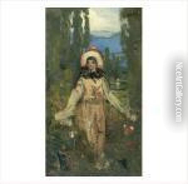 Femme Se Promenant Parmi Les Fleurs Oil Painting - Pierre Laprade