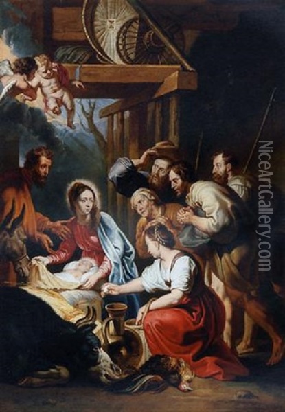 The Adoration Of The Shepherds Oil Painting - Willem van Herp the Elder