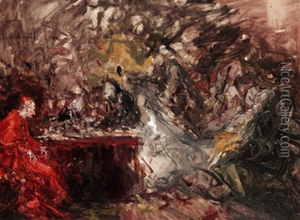 A Meeting With The Cardinal Oil Painting - Juan Pablo Salinas
