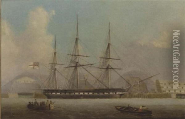 A Frigate Lying Off The Covered Slips At Devonport Oil Painting - Charles Gregory