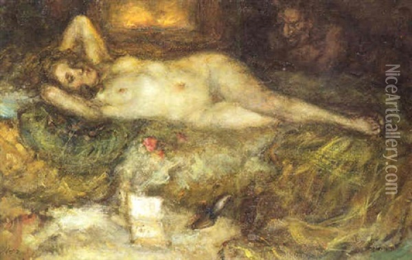 Nudo Femminile Spiato Da Un Satiro Oil Painting - Natale Morzenti