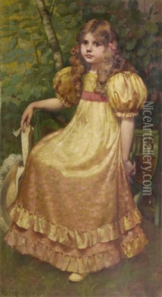 Portrait Of A Girl In A Yellow Dress Oil Painting - Richard George Hinchcliffe
