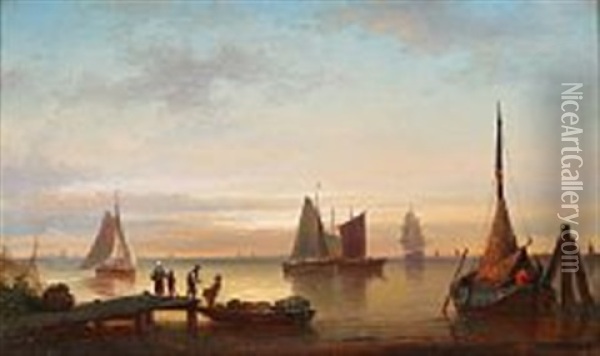 Coastal Scene With Fishermen Oil Painting - Elias Pieter van Bommel