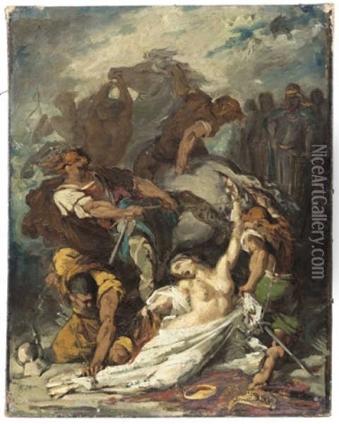 L'execution De Brunehaut, Reine De France Oil Painting - Alphonse Marie de Neuville