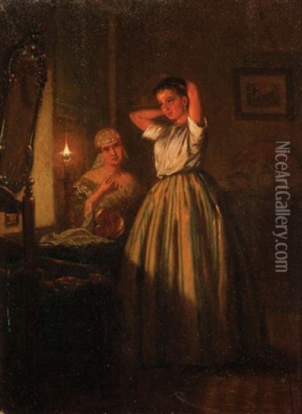 Femme A Sa Toilette A La Lumiere D'une Bougie Oil Painting - Pieter Geerard Sjamaar