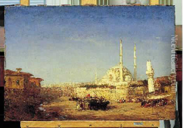 Constantinople. Huile Sur Bois Signee En Bas A Gauche Oil Painting - Felix Ziem