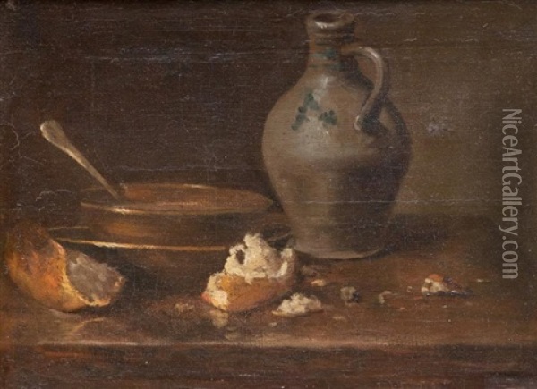 Nature Morte A L'ecuelle, Au Pain Et A La Cruche Oil Painting - Jean-Baptiste-Simeon Chardin