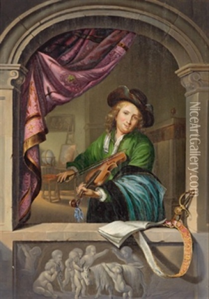 Geigenspieler Am Fenster Oil Painting - Christian Wilhelm Ernst Dietrich
