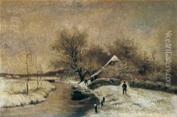 Flusslandschaft Im Winter Oil Painting - Louis Apol