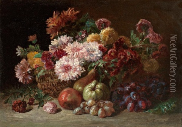 Herbstliches Blumen- Und Fruchtestilleben Oil Painting - Jules Antoine Pelletier