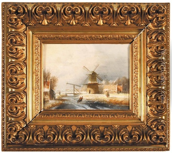 Pejzaz Zimowy Z Wiatrakiem Oil Painting - Jan Evert Morel the Younger