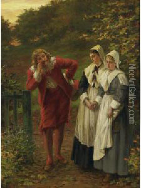 A Charming Visitor At The Gate Oil Painting - Alfred Walter Bayes