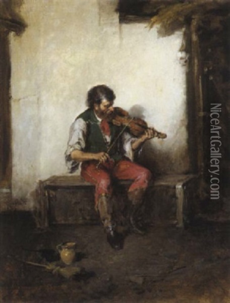 Der Musikant Oil Painting - Hermann Kern