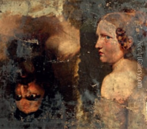 Portrait Inverse De Femme Et D'homme Oil Painting - Jean-Auguste-Dominique Ingres