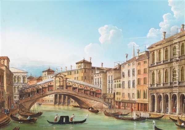 Blick Auf Den Canale Grande In Venedig Mit Der Rialtobrucke Oil Painting - Vincenzo Chilone