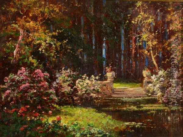 A Woodland Garden Oil Painting - Tom Mostyn