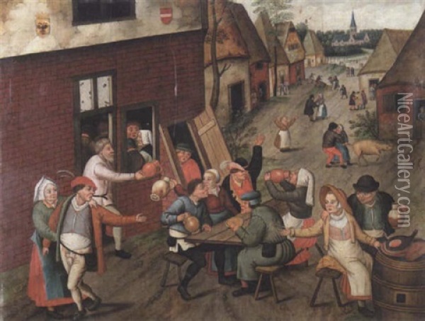 Paysans Attables En Plein Air Oil Painting - Pieter Brueghel the Younger