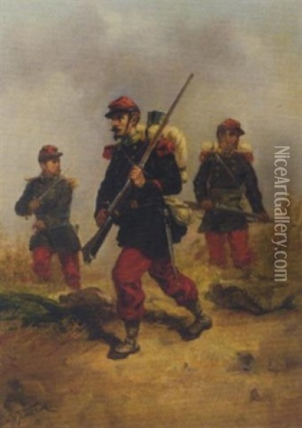 French Infantrymen On Reconnaissance Oil Painting - Hermanus Willem Koekkoek